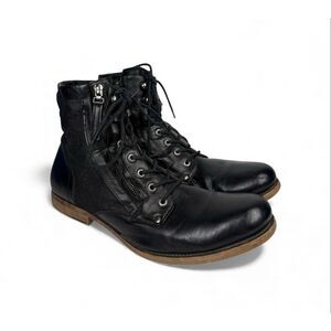 J75 by Jump Deploy Military Black Leather Combat Boots Laces Zip Rugged Men 11